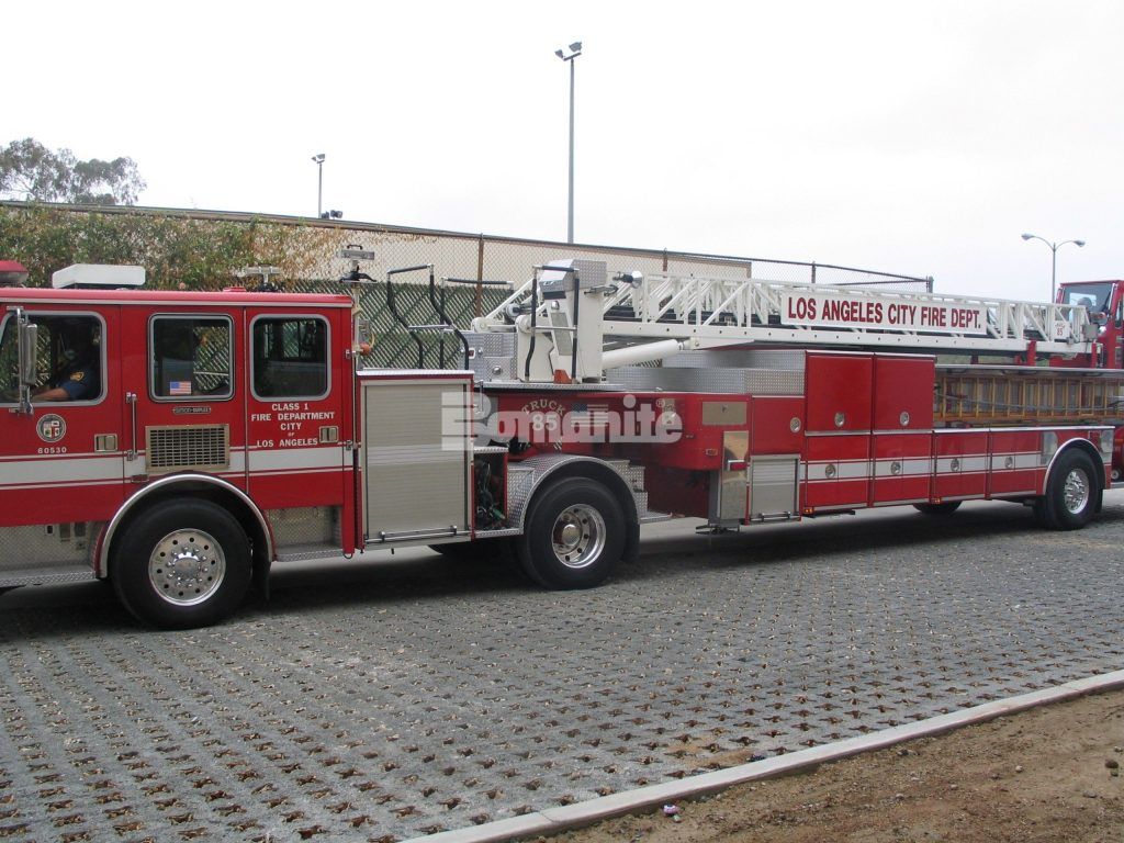 Testing by Los Angeles Fire Department for Emergency Access using Stone Filled Grasscrete Molded Pulp Former Systems pervious concrete.